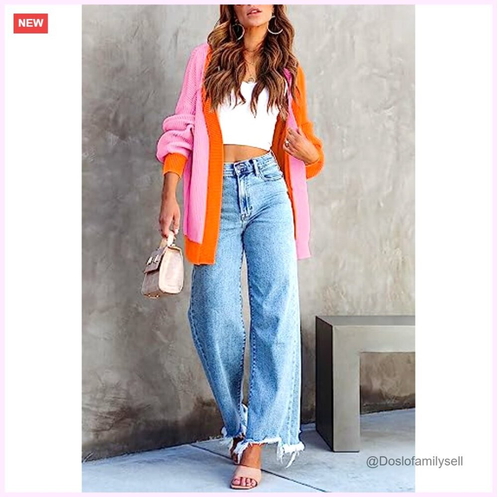 Oversized Ribbed Knit Cardigan with Batwing Sleeves and Pockets - Picture 6 of 7